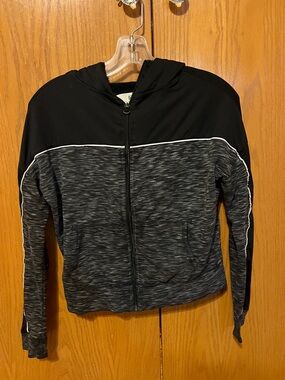 Black Zip Hoodie with White Label Detail